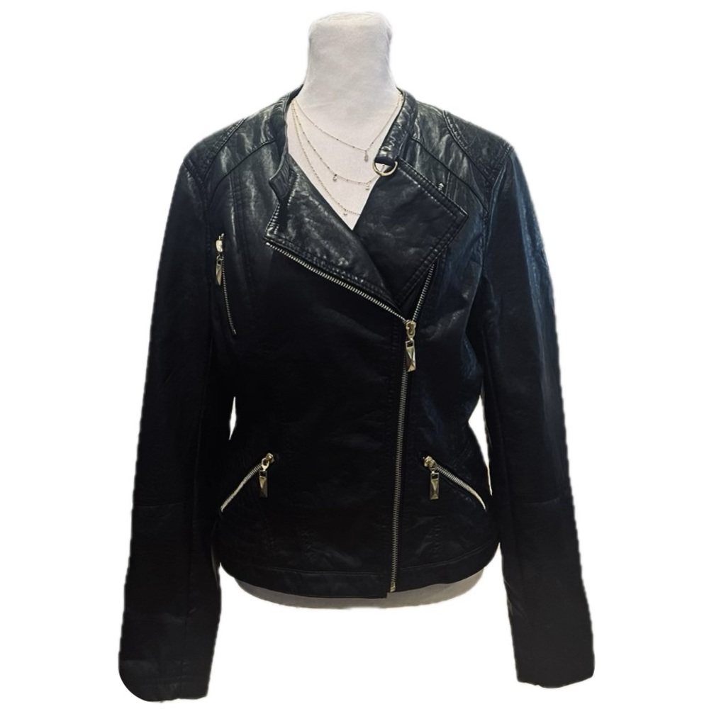 Therapy Asymmetrical Faux Leather Moto Jacket in Black, Size Medium Petite